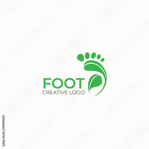 Foot care logo design. Ankle and green branch with leaves vector design. Healthy foot logo