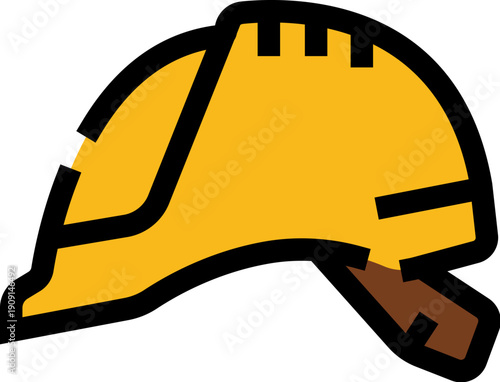 Yellow hard hat icon representing safety, protection, and security on construction sites and industrial workplaces, symbolizing engineering and trades