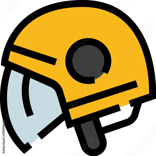 Yellow open face helmet illustration representing protection, safety, and headgear essential for motorcycle riders and scooter users, ensuring secure travel