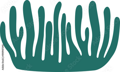 Abstract Seaweed Brush Stroke Painting in Deep Teal, Minimalist Nature-Inspired Art