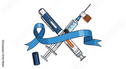 Empowering diabetes awareness with insulin pens and syringes, symbolizing hope and medical progress for a healthier future.