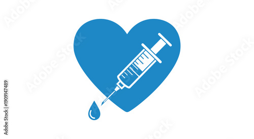 Discovering vital health solutions: a syringe injects hope and care into a vibrant blue heart symbol.