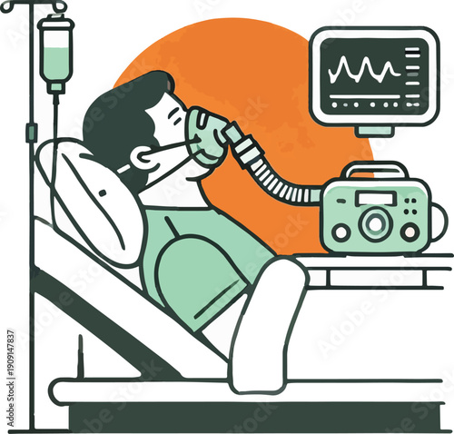 Patient On Ventilator In Hospital Bed breathing