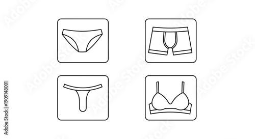 Underwear Icons: Briefs, Boxer, Thong, Bra - Line Art Collection