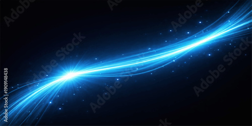 A bright digital wallpaper featuring an abstract blue background with stars and glowing energy rays flashing through the dark cosmos of a deep space galaxy night sky