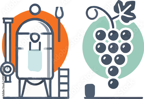 Wine Production Process and Grapes vector
