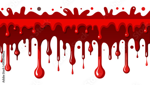 Textured red blood drips in a seamless vector pattern, ideal for scary Halloween themes.