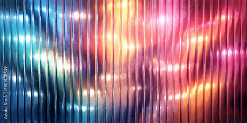 An artistic abstract background features bright colorful lines and waves of blue, pink, and yellow light that blend into a glowing motion texture with a vibrant energy loop