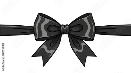 A black and gray bow illustration on a ribbon, viewed from the front