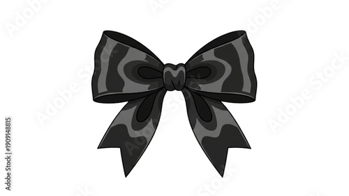Black ribbon bow illustration on a plain background viewed from the front