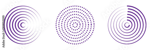 Linear set of radar icons, sonar waves, concentric radial signal circles, echo sounder symbols. Vector black and white illustration on a transparent background for interfaces and infographics