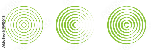 blue concentric ripple circles set. Sonar or sound wave rings collection. Epicentre, target, radar icon concept. Radial signal or vibration elements. Halftone vector illustration