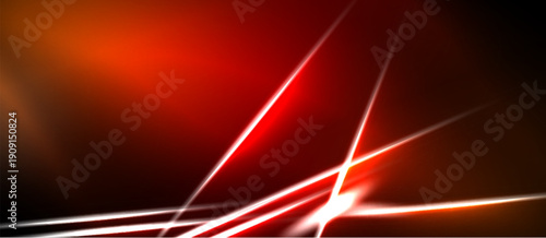 Abstract red background features dynamic light streaks. Bright lines intersect, creating energetic visual impact. Dark areas provide contrast.