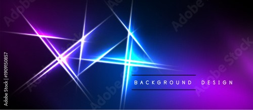 Abstract neon lines create dynamic visual effect. Dark background emphasizes bright glowing shapes, modern design element.