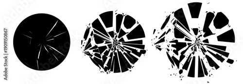 Broken Glass Circles with Cracks. Abstract Comic Book Flash Explosion Blast Radial Lines. Shattered, Fractured and Broken Geometric Circles. Damaged Texture. Vector Illustration.