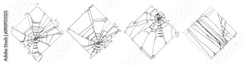 Grunge Damaged Shattered Rhombus Squares with Cracks Collection. Distress Textures. Blank Shapes. Vector Illustration. 