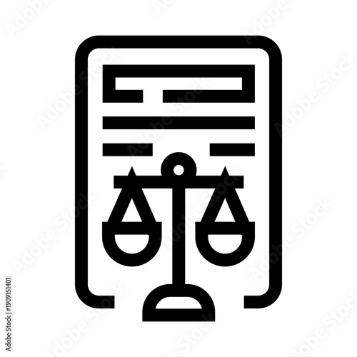 Document displaying a balanced scales of justice icon, representing law, judgment, and legal proceedings, symbolizing fairness and equilibrium within the judicial system