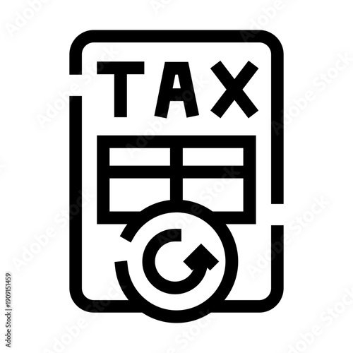 Tax icon showing a document with the word tax at the top, illustrating the concept of updating or refreshing financial information, tax refunds, or recurring tax payments and cycles