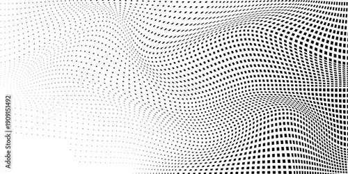 Abstract mesh rectangle halftone gradient texture. Vanishing polka dot background. Repeating dots gradation modern abstract