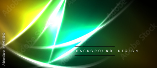 Abstract neon lines create vibrant green, yellow glow. Dark background emphasizes bright energy, modern design elements.