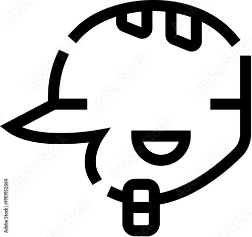 Vampire monster head icon in minimalist black line art on white background, cartoonish fanged dracula style face symbolizing horror, halloween, spooky and gothic themes