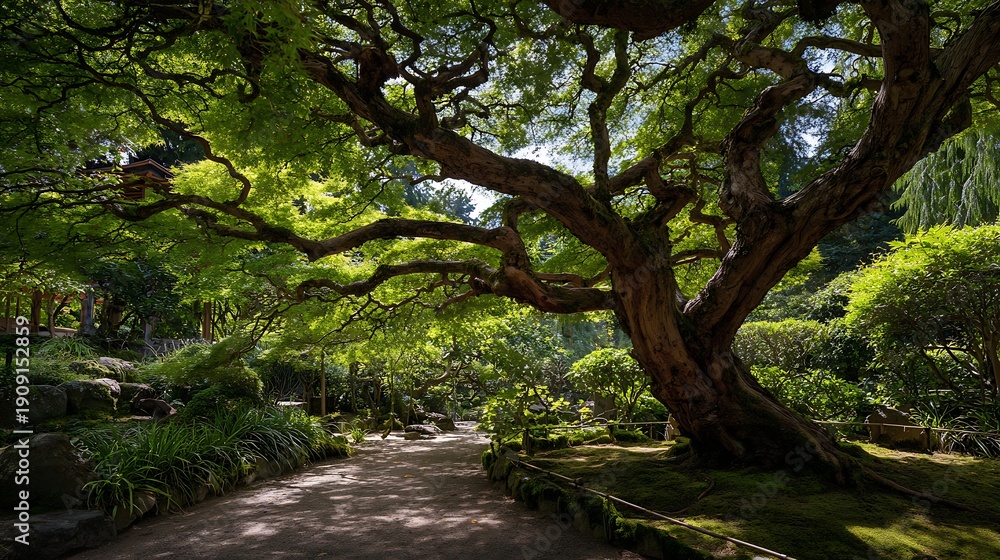 Fototapeta premium Majestic Ancient Tropical Tree in a Park / 公園に佇む威厳のある巨大な熱帯の樹木