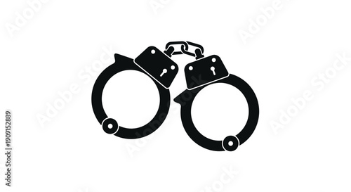 Black silhouette of open handcuffs against a plain white background