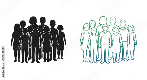 Silhouettes of people and medical staff in contrasting colors