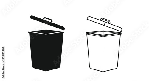 Two trash cans one solid black one outlined in white