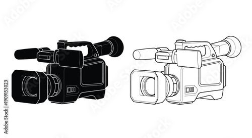 Two vintage camcorders in outline one black and one white