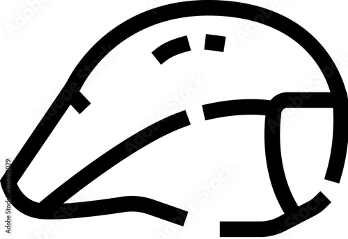 Bicycle helmet line icon in bold black outline on white background, minimalist vector illustration representing cycling safety, protection and modern headgear for road, trail or urban riding