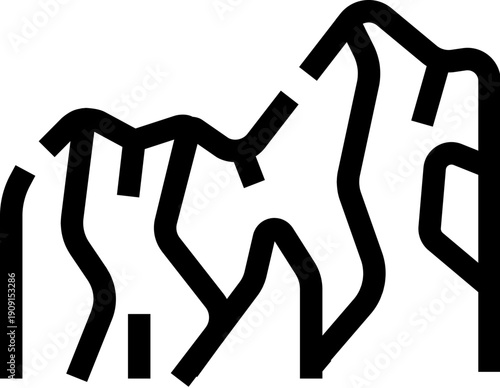 Iceberg breaking apart into smaller chunks, symbolizing climate change, global warming, arctic melting, natural disaster, and environmental concerns, presented as a minimalist line icon