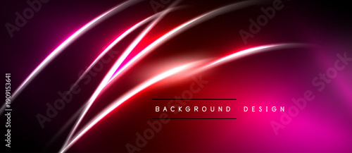 Abstract neon lines over dark background. Pink, red hues create dynamic visual effect. Modern design element for projects.