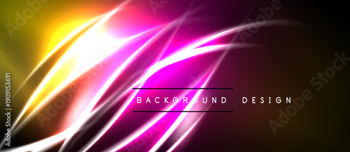 Bright abstract lines create dynamic visual effect. Vivid colors blend, forming modern background design. Smooth gradients enhance overall aesthetic.