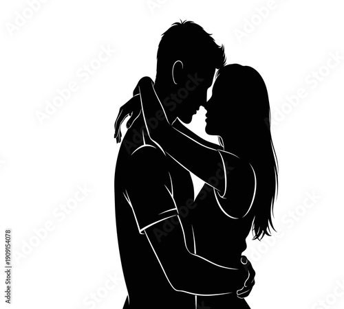 A silhouetted couple embraces in a close intimate dance their forms blending together tenderly high quality