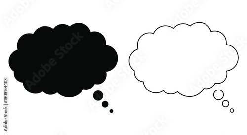 Two contrasting thought bubbles one black one white representing duality