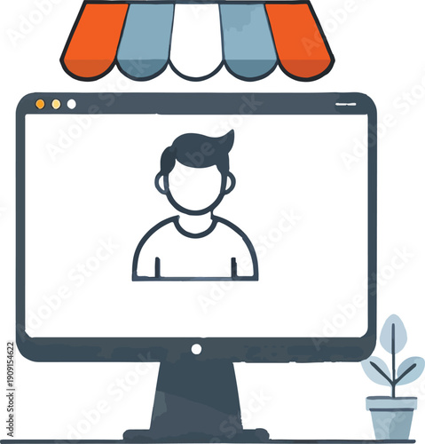 Online store concept with computer and avatar shopping