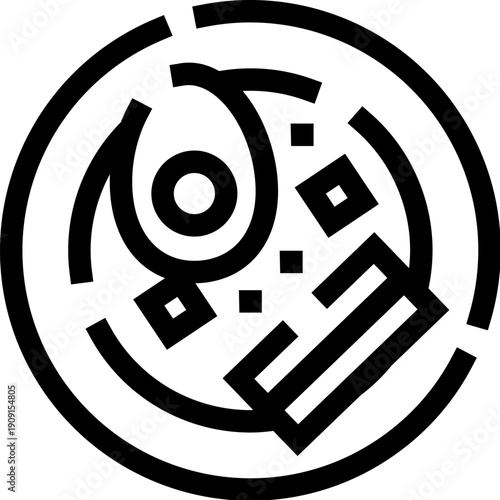 Round outline icon illustrating a plate of traditional thai pad thai noodles with various ingredients, representing asian cuisine and restaurant menu items