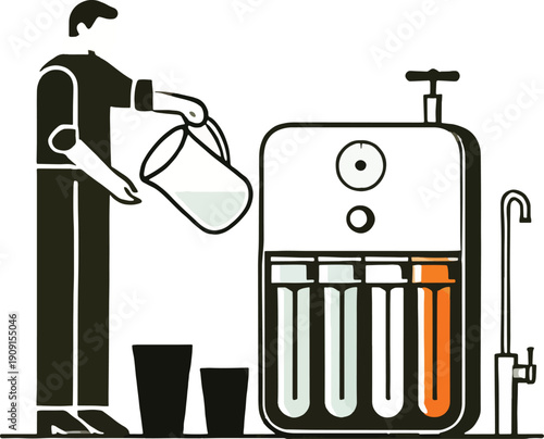 Person pouring liquid into water purification machine