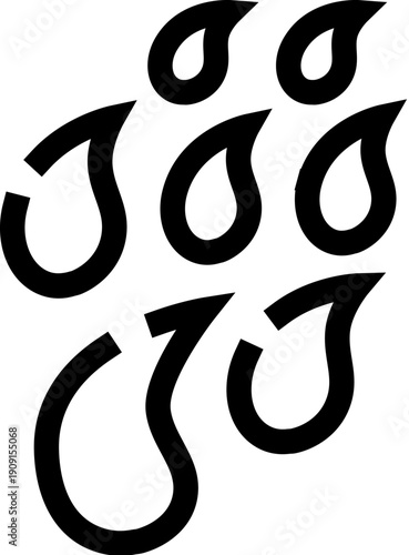 Stylized animal paw print icon depicting five upper droplets representing toes and a larger lower droplet for the heel, symbolizing movement, nature, and pet care