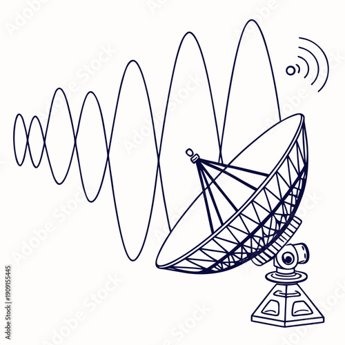 A satellite dish with signal waves emitting from it