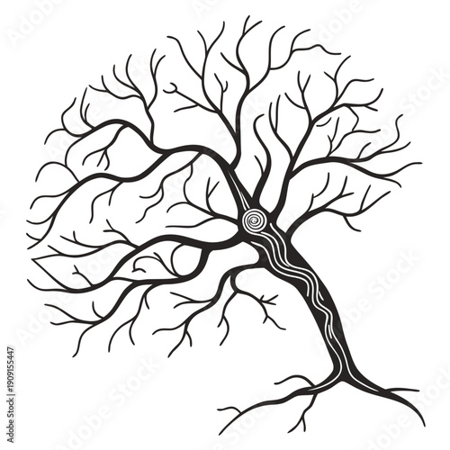 A black and white drawing of a tree with many branches