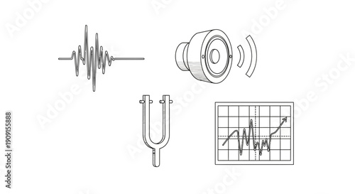 Sound Waveforms, Speaker, Tuning Fork, Oscilloscope - Science of Sound Concept