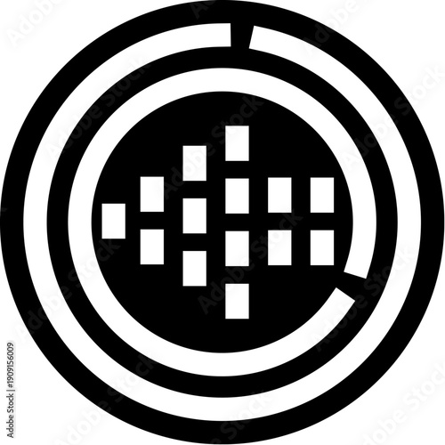 Minimalist black and white icon combining a circular progress ring with an internal data visualization, representing health, fitness, and wearable technology tracking