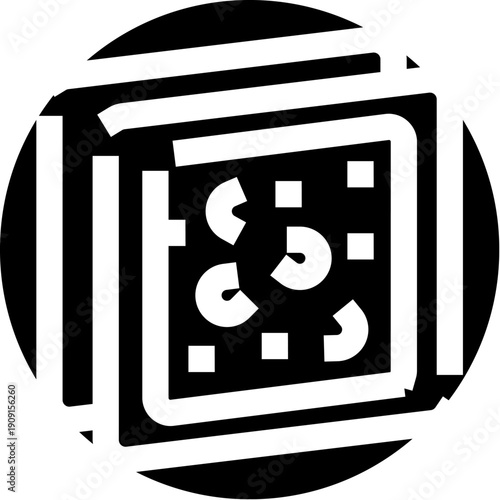 Mexican food glyph icon presenting a serving of fajitas or a burrito, featuring meat and vegetables wrapped in a tortilla, all contained within a dark circular shape, illustrating culinary dishes