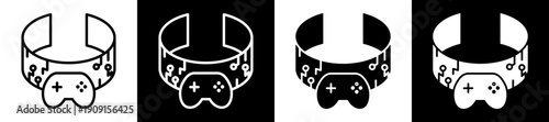 Virtual Game Icon In Flat Version On Black And White Background
