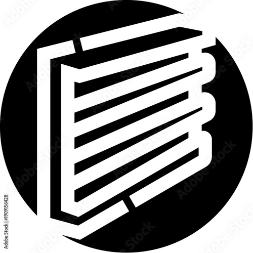 Book icon enclosed in a black circle, featuring simplified pages and a spine, symbolizing literature, study, and academic pursuit in a minimalist style