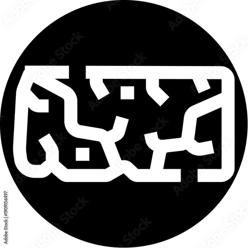 Cracked earth surface forming a glyph icon in a black circle, representing the severe impact of drought, desertification, and climate change on water resources and environmental degradation