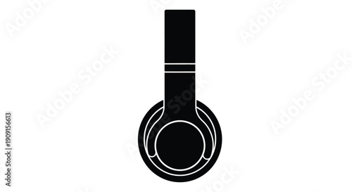 Minimalist silhouette of black over ear headphones against a white background
