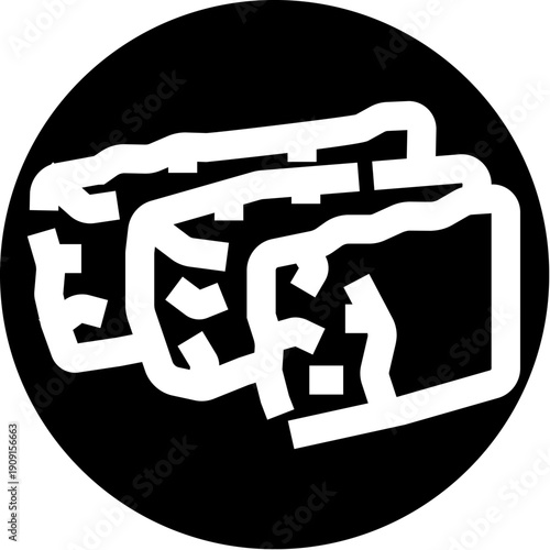 Outline icon representing several ice cubes slowly melting, showing ice, water, and coldness concept in a black circular background, perfect for digital design